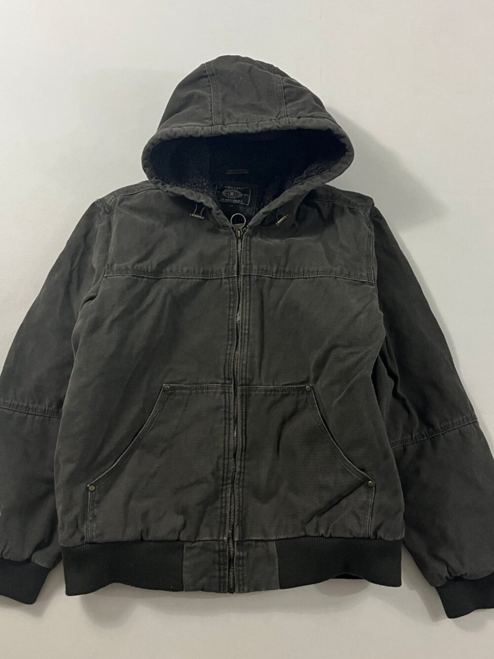 G.H. Bass & Co. Sherpa Lined Hooded Canvas Work Jacket Faded Black L